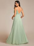 Empire Waist Spaghetti Sratp V-Neck Backless Tulle Bridesmaid Dress – Mint Green