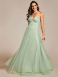 Empire Waist Spaghetti Sratp V-Neck Backless Tulle Bridesmaid Dress – Mint Green