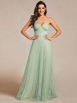 Empire Waist Spaghetti Sratp V-Neck Backless Tulle Bridesmaid Dress – Mint Green