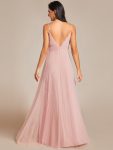 Empire Waist Spaghetti Sratp V-Neck Backless Tulle Bridesmaid Dress – Pink