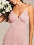 Empire Waist Spaghetti Sratp V-Neck Backless Tulle Bridesmaid Dress – Pink