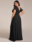 Short Sleeves with Bowknot High Front Slit A-Line Chiffon Bridesmaid Dress – Black