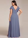 Short Sleeves with Bowknot High Front Slit A-Line Chiffon Bridesmaid Dress – Dusty Navy