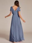 Short Sleeves with Bowknot High Front Slit A-Line Chiffon Bridesmaid Dress – Dusty Navy