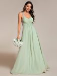 Floral Halter Neck Pleated Backless Bridesmaid Dress in Chiffon – Mint Green