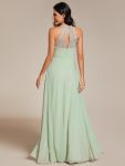 Floral Halter Neck Pleated Backless Bridesmaid Dress in Chiffon – Mint Green