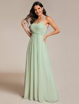 Floral Halter Neck Pleated Backless Bridesmaid Dress in Chiffon - Mint Green