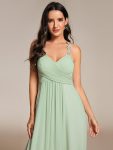 Floral Halter Neck Pleated Backless Bridesmaid Dress in Chiffon – Mint Green