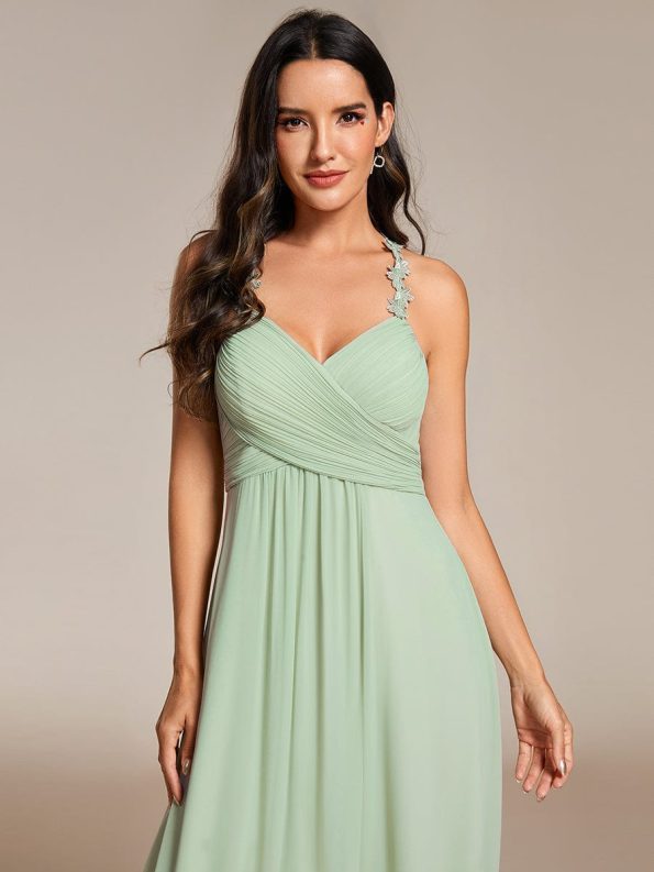 Floral Halter Neck Pleated Backless Bridesmaid Dress in Chiffon - Mint Green