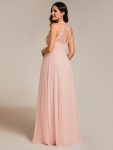 Floral Halter Neck Pleated Backless Bridesmaid Dress in Chiffon – Pink