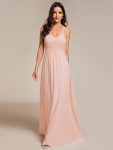 Floral Halter Neck Pleated Backless Bridesmaid Dress in Chiffon – Pink