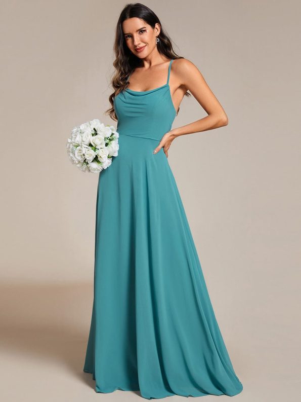 Custom Size Adjustable Spaghetti Strap Chiffon A-Line Bridesmaid Dresses - Dusty Blue