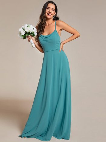 Custom Size Adjustable Spaghetti Strap Chiffon A-Line Bridesmaid Dresses - Dusty Blue