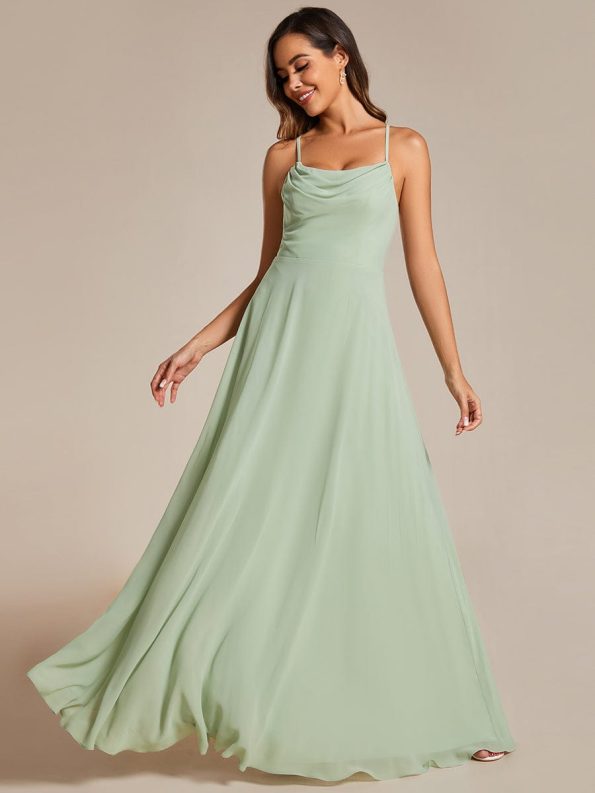 Custom Size Adjustable Spaghetti Strap Chiffon A-Line Bridesmaid Dresses - Mint Green