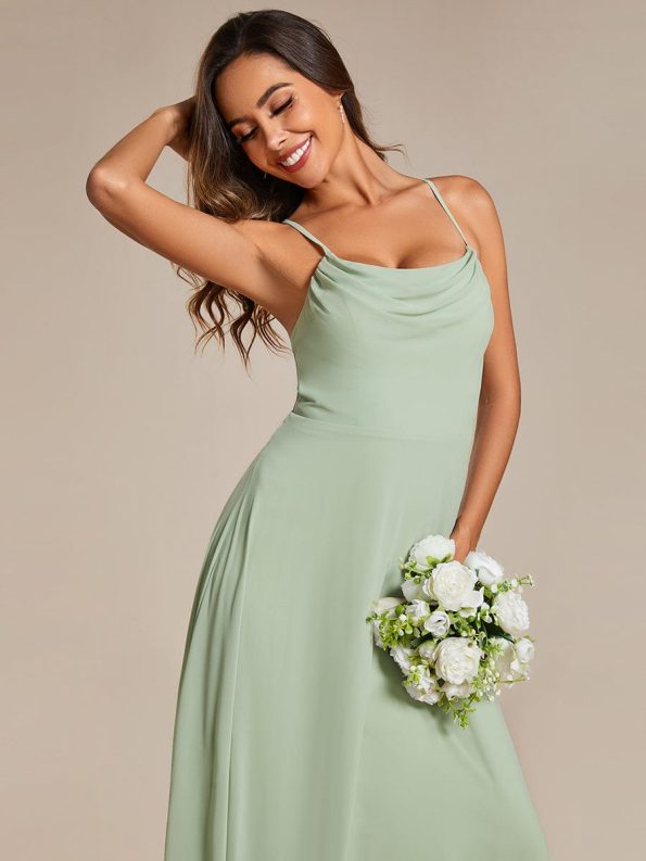 Custom Size Adjustable Spaghetti Strap Chiffon A-Line Bridesmaid Dresses - Mint Green