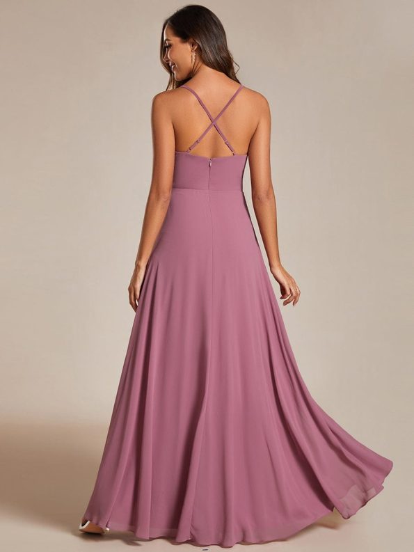 Custom Size Adjustable Spaghetti Strap Chiffon A-Line Bridesmaid Dresses - Purple Orchid