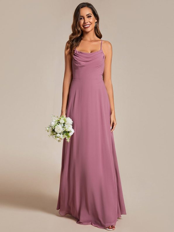 Custom Size Adjustable Spaghetti Strap Chiffon A-Line Bridesmaid Dresses - Purple Orchid