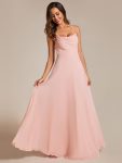 Custom Size Adjustable Spaghetti Strap Chiffon A-Line Bridesmaid Dresses – Pink