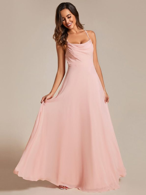 Custom Size Adjustable Spaghetti Strap Chiffon A-Line Bridesmaid Dresses - Pink