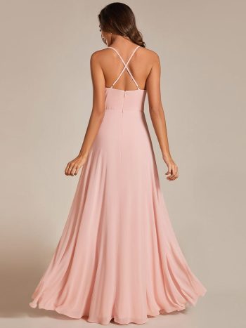 Custom Size Adjustable Spaghetti Strap Chiffon A-Line Bridesmaid Dresses - Pink