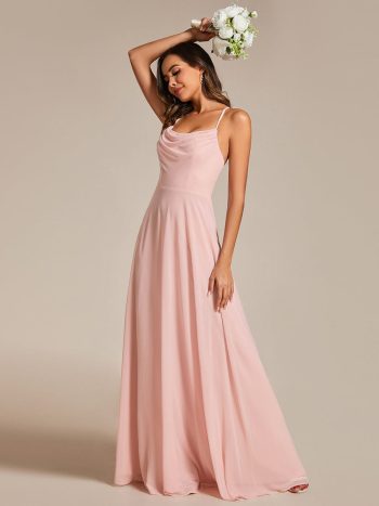 Custom Size Adjustable Spaghetti Strap Chiffon A-Line Bridesmaid Dresses - Pink