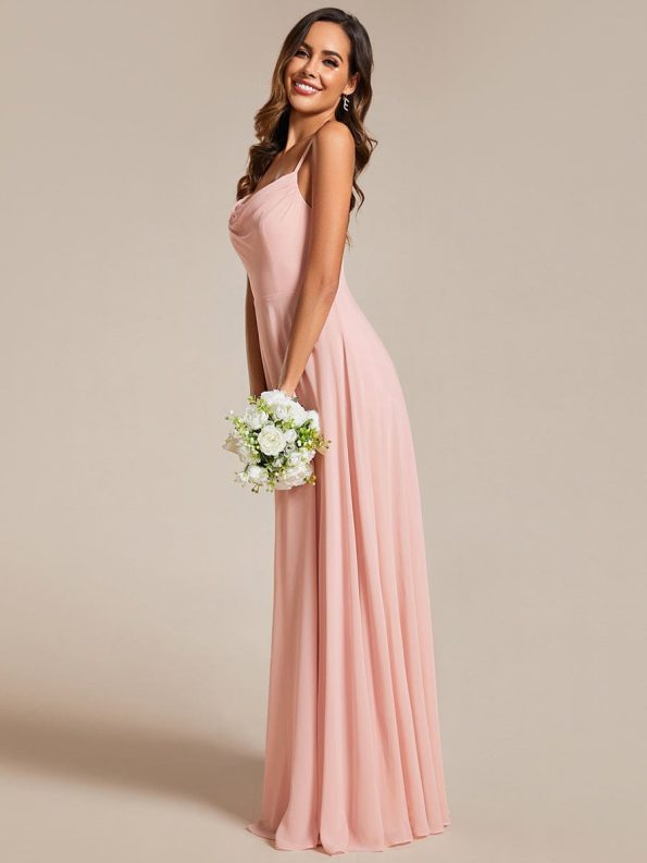 Custom Size Adjustable Spaghetti Strap Chiffon A-Line Bridesmaid Dresses - Pink