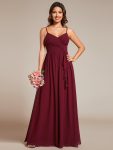 Maxi Sleeveless Pleated Chiffon Bridesmaid Dress with Lotus Leaf – Burgundy