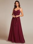 Maxi Sleeveless Pleated Chiffon Bridesmaid Dress with Lotus Leaf – Burgundy