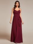 Maxi Sleeveless Pleated Chiffon Bridesmaid Dress with Lotus Leaf – Burgundy