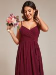 Maxi Sleeveless Pleated Chiffon Bridesmaid Dress with Lotus Leaf – Burgundy