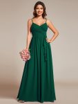 Maxi Sleeveless Pleated Chiffon Bridesmaid Dress with Lotus Leaf – Dark Green