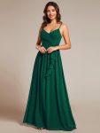 Maxi Sleeveless Pleated Chiffon Bridesmaid Dress with Lotus Leaf – Dark Green