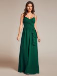 Maxi Sleeveless Pleated Chiffon Bridesmaid Dress with Lotus Leaf – Dark Green