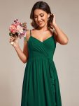 Maxi Sleeveless Pleated Chiffon Bridesmaid Dress with Lotus Leaf – Dark Green