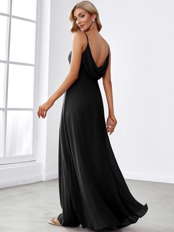 Custom Size Spaghetti Strap Criss-Cross V-Neck Bridesmaid Dress - Black