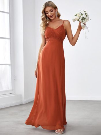 Custom Size Spaghetti Strap Criss-Cross V-Neck Bridesmaid Dress - Burnt Orange