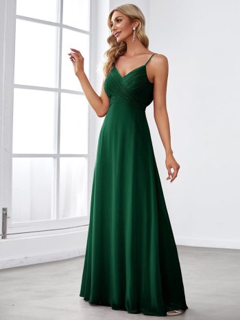 Custom Size Spaghetti Strap Criss-Cross V-Neck Bridesmaid Dress - Dark Green