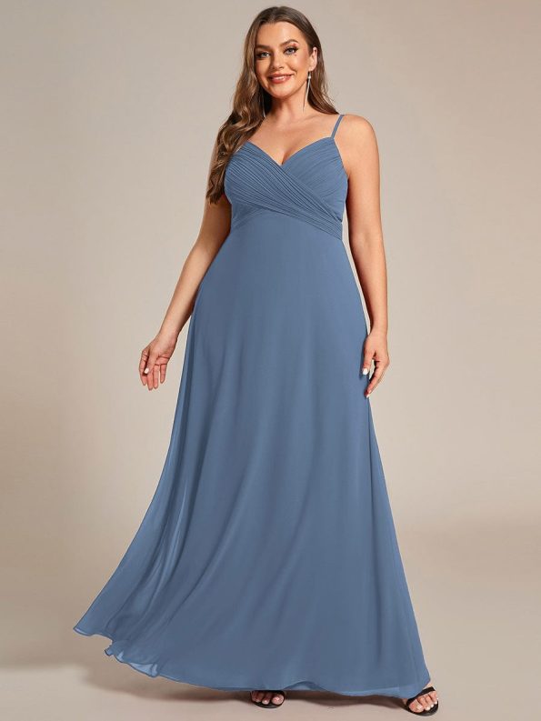 Criss-Cross V-Neck Chiffon Backless A-Line Bridesmaid Dress - Dusty Navy