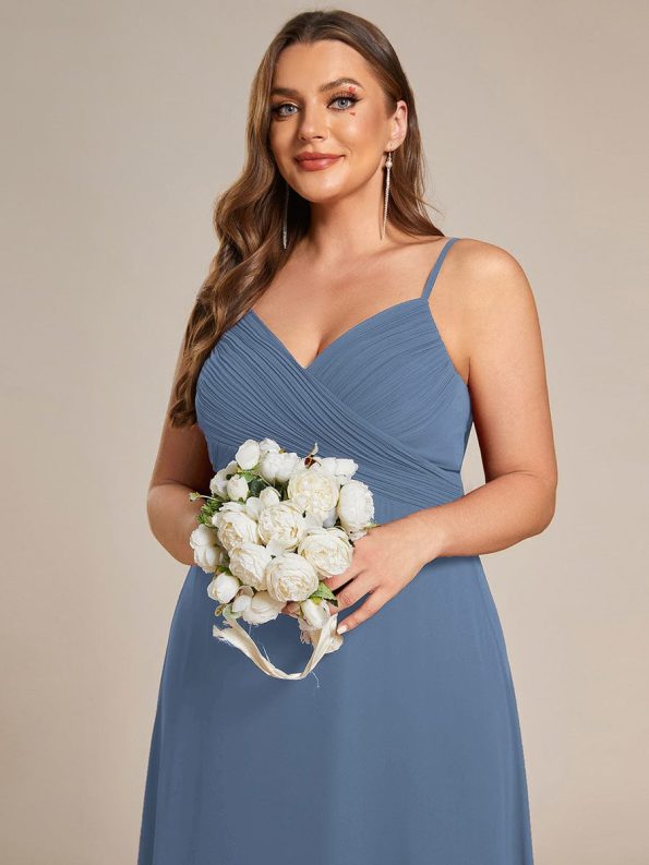 Criss-Cross V-Neck Chiffon Backless A-Line Bridesmaid Dress - Dusty Navy