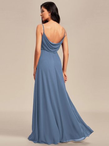 Criss-Cross V-Neck Chiffon Backless A-Line Bridesmaid Dress - Dusty Navy