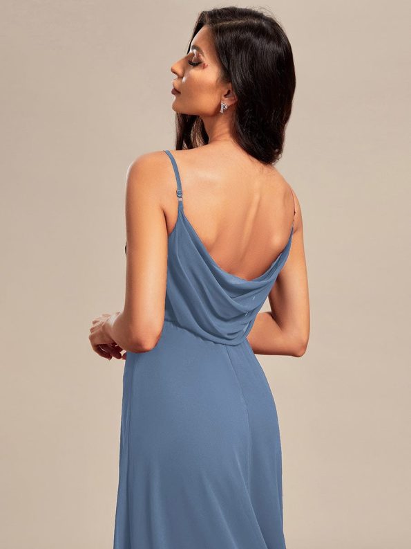 Criss-Cross V-Neck Chiffon Backless A-Line Bridesmaid Dress - Dusty Navy