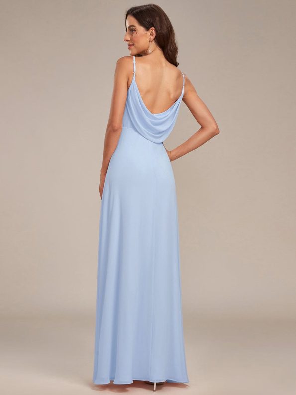 Criss-Cross V-Neck Chiffon Backless A-Line Bridesmaid Dress - Ice Blue