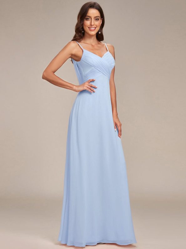 Criss-Cross V-Neck Chiffon Backless A-Line Bridesmaid Dress - Ice Blue