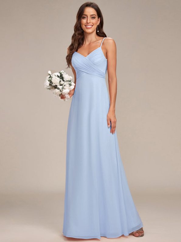 Criss-Cross V-Neck Chiffon Backless A-Line Bridesmaid Dress - Ice Blue