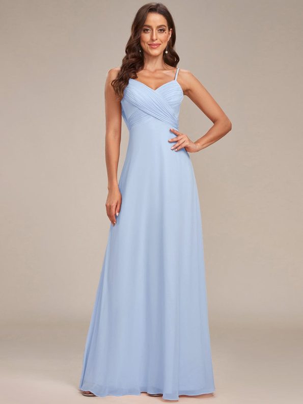 Criss-Cross V-Neck Chiffon Backless A-Line Bridesmaid Dress - Ice Blue