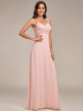 Custom Size Spaghetti Strap Criss-Cross V-Neck Bridesmaid Dress - Pink