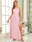 Ruffled Halter A-Line Bridesmaid Dress - Mauve