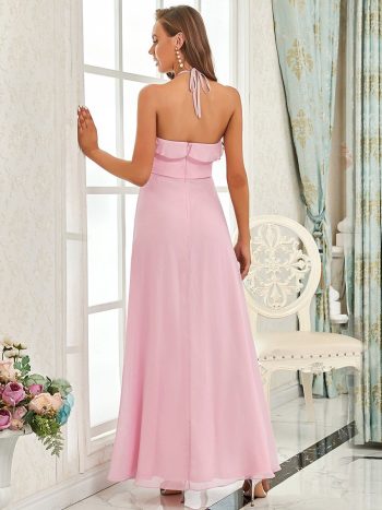 Ruffled Halter A-Line Bridesmaid Dress - Mauve