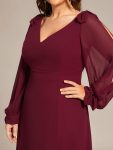 Open Lantern Sleeve A-Line Bridesmaid Dress – Burgundy