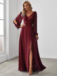 Open Lantern Sleeve A-Line Bridesmaid Dress – Burgundy